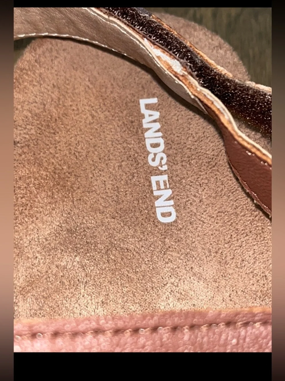 Lands End Womens 8 B Brown Comfort Sandals W/ Hook & Loop Strap
